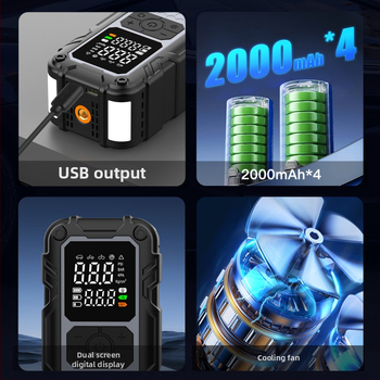 Αυτόματος Εκκινητής Αυτοκινήτου με Ενσωματωμένη Αντλία Αέρα και USB Power Bank (12V, 100W, επαναφορτιζόμενος, 25 L/min, Ψηφιακή Οθόνη)