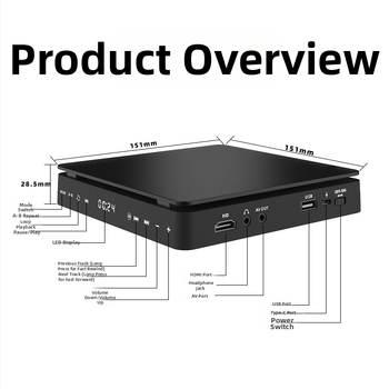 Prenosný DVD prehrávač KC-708 s USB rozhraním, HDMI/AV výstup, podpora CD/VCD/DVD/AVI/MP3/WMA, napájanie 5V 7.5W