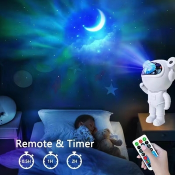 Lampa za projekciju s glasovnim upravljanjem, astronaut tema, atmosfera polarne svjetlosti i zvjezdjanog neba, Bluetooth glazbeni projektor i noćna svjetiljka