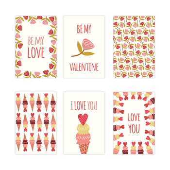 Felicitări de Valentine's Day, set de 6 cu plicuri; carton, imprimare, stil simplu și modern, categorie: felicitări, ambalaj de bază