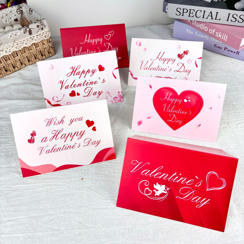 Felicitări de Valentine's Day, set de 6 cu plicuri; carton, imprimare, stil simplu și modern, categorie: felicitări, ambalaj de bază