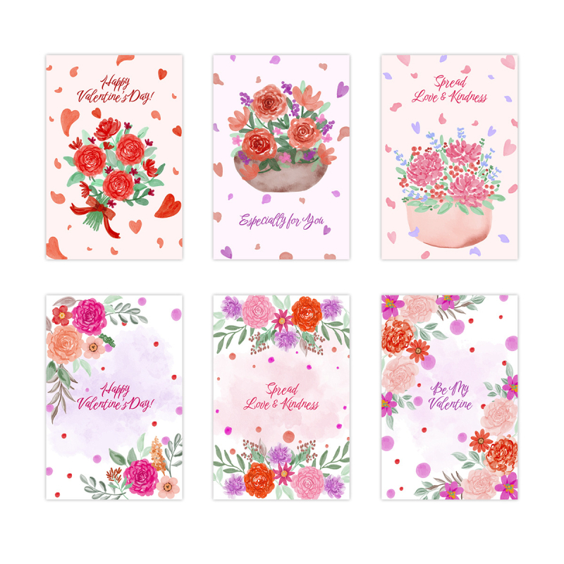 Felicitări de Valentine's Day, set de 6 cu plicuri; carton, imprimare, stil simplu și modern, categorie: felicitări, ambalaj de bază