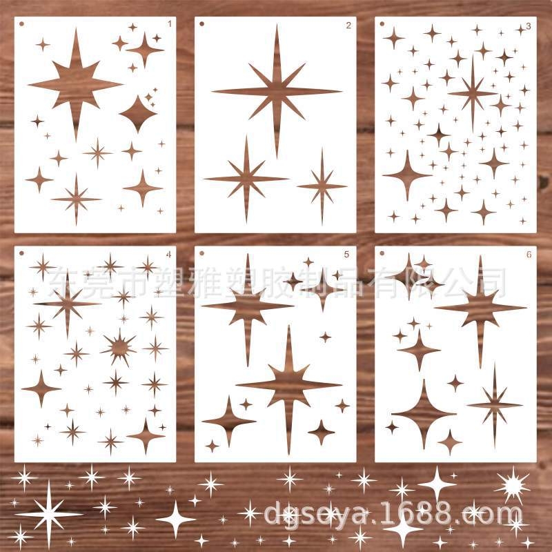 Set de 6 șabloane de pictură cu stele goale, PET, brand Soya