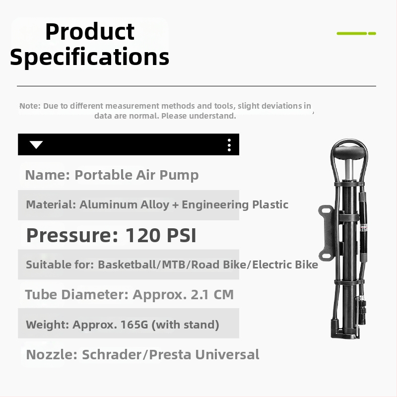 Ručná bicyklová pumpa s manometrom, model 2821CB, tlak 140 psi, hliníkové telo, 165 g
