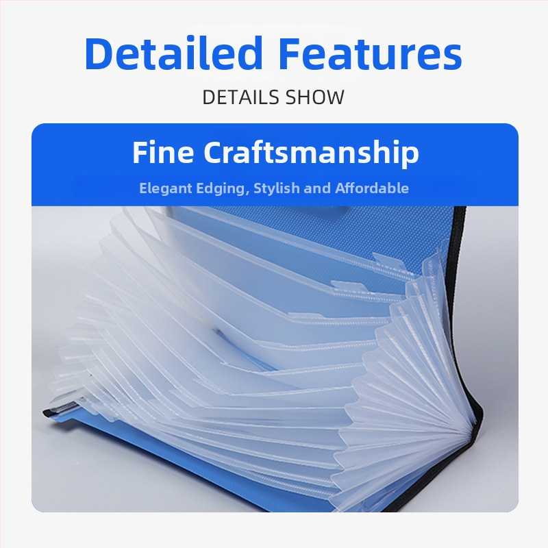 Prenosný A4 13–priehradkový akordeónový priečinok s kancelárskym klipom, plastový materiál, hrúbka 1,2 mm