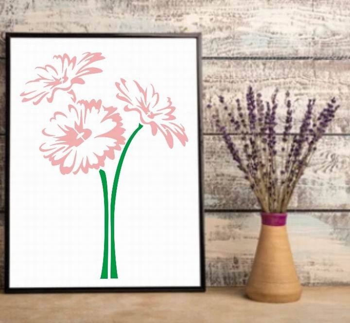 Șablon de pictură cu trandafiri și flori sălbatice, PET material; nu este importat; licență IP: Niciuna.