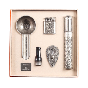 Monsoon set unelte pentru țigări – metal, lucrat manual, cu posibilitatea de personalizare, pachet de cinci piese, include scrumieră, tub pentru țigări, foarfă pentru țigări, suport pentru țigări și aprinzător