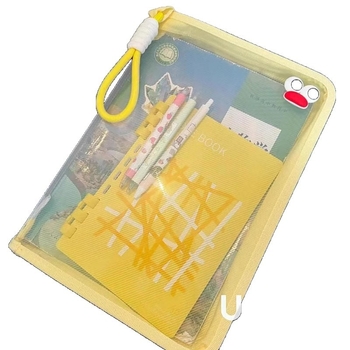 Macaron husă transparentă pentru documente, cu capacitate mare, fermoar, din plasă de nailon, impermeabilă, design desen animat, pentru elevi