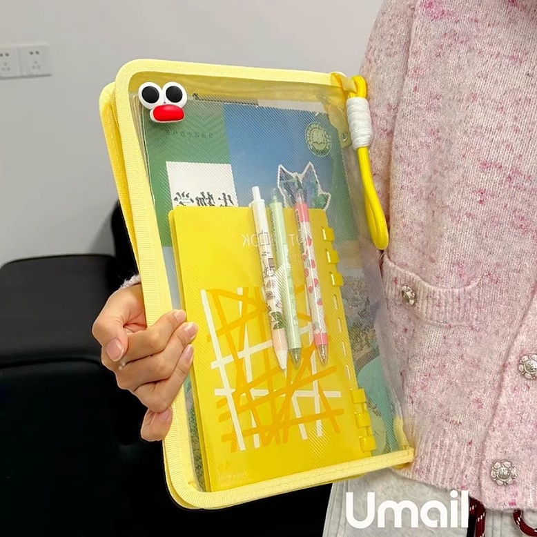 Macaron husă transparentă pentru documente, cu capacitate mare, fermoar, din plasă de nailon, impermeabilă, design desen animat, pentru elevi