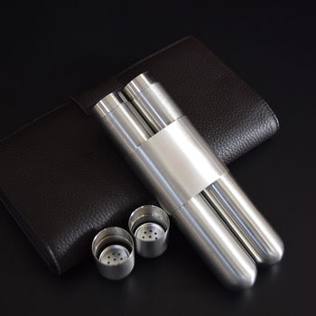 Tub metal din oțel inoxidabil pentru țigări, design cu două canale, husă protectoare portabilă cu cutie de umidare și bucăți de cedru – cadou de afaceri
