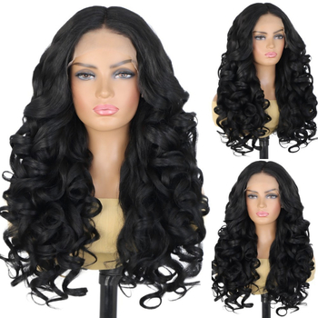 Paruka Lace Front – duga kosa s kovrčama, Yaki tekstura, vlakna visokotemperaturnih svilenih vlakana, srednji dio