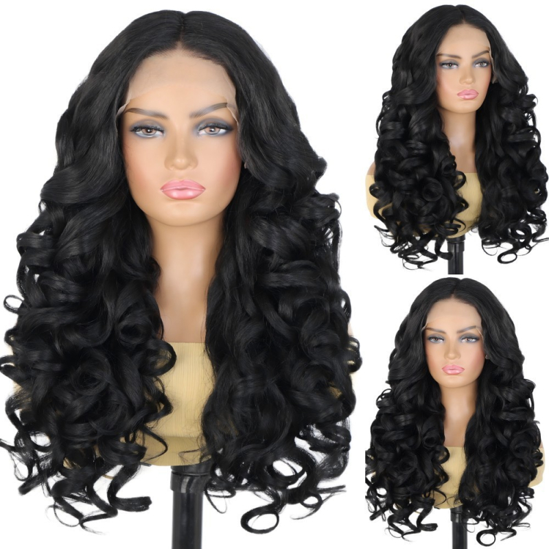 Paruka Lace Front – duga kosa s kovrčama, Yaki tekstura, vlakna visokotemperaturnih svilenih vlakana, srednji dio