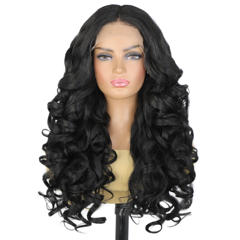 Paruka Lace Front – duga kosa s kovrčama, Yaki tekstura, vlakna visokotemperaturnih svilenih vlakana, srednji dio