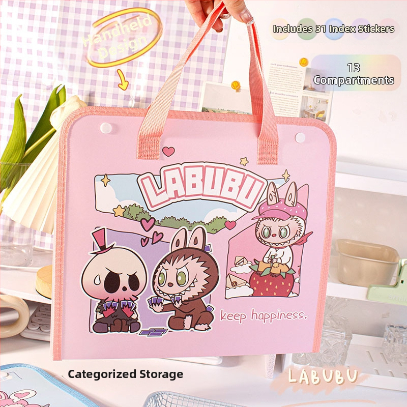 Labubu 13-priehradkový akordeónový priečinok, plastový úložný organizér, hrúbka 0,2 mm