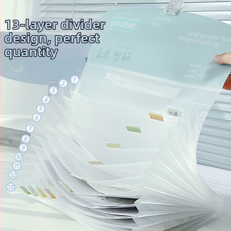 A4 horizontálny skladací priečinok s 13 priehradkami, PP materiál, hrúbka 0.65 mm, tlač logo možná, prispôsobenie