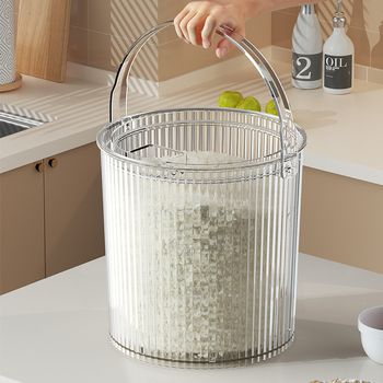 Recipient de depozitare orez, din PET transparent, cu mâner și capac, sigilat, rezistent la umiditate și insecte, pentru orez și făină.