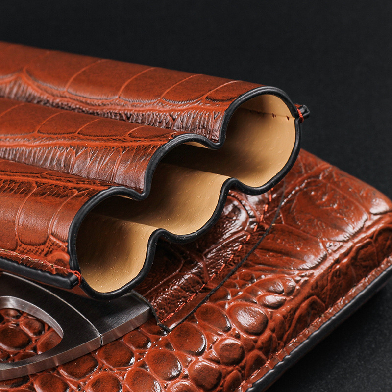 3-dijelni kožni set za cigare s kožnom futrolom s teksturom krokodila, PU koža i škarice od nehrđajućeg čelika