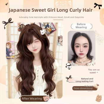 Parochňa pre ženy — japonský štýl, dlhé kučeravé vlasy, vlasy z proteínovej hodvábu, technológia výroby: mechanizmus, model: kompletná parochňa