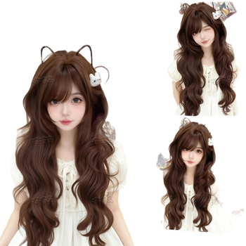 Perucă pentru femei — stil japonez, păr lung buclat, păr din mătase proteică, tehnologie de producție: mecanism, model: perucă completă