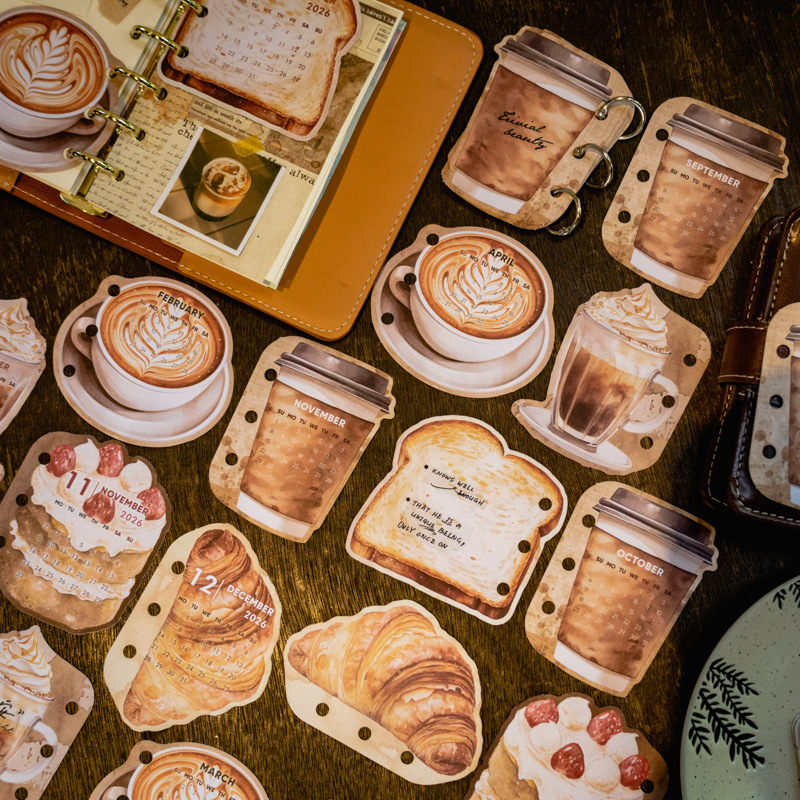 Inserție pentru binder – Calendar Coffee and Bread pentru 365 de zile, nucleu interior în stil acuarelă retro, bloc de hârtie, brand Tomato sauce girl, Lipire: Nu, IP: Neautorizat