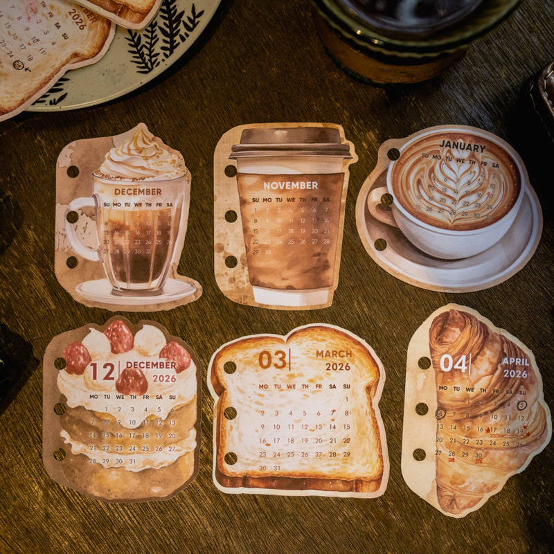 Inserție pentru binder – Calendar Coffee and Bread pentru 365 de zile, nucleu interior în stil acuarelă retro, bloc de hârtie, brand Tomato sauce girl, Lipire: Nu, IP: Neautorizat
