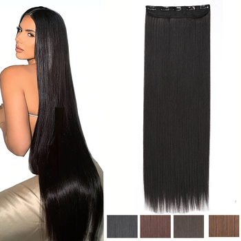 Tuojue perucă pentru femei, cu cinci clipsuri, fără cusătură într-un singur pies, păr drept, fibră sintetică rezistentă la temperaturi