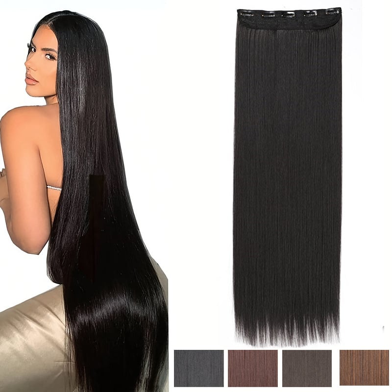 Tuojue perucă pentru femei, cu cinci clipsuri, fără cusătură într-un singur pies, păr drept, fibră sintetică rezistentă la temperaturi