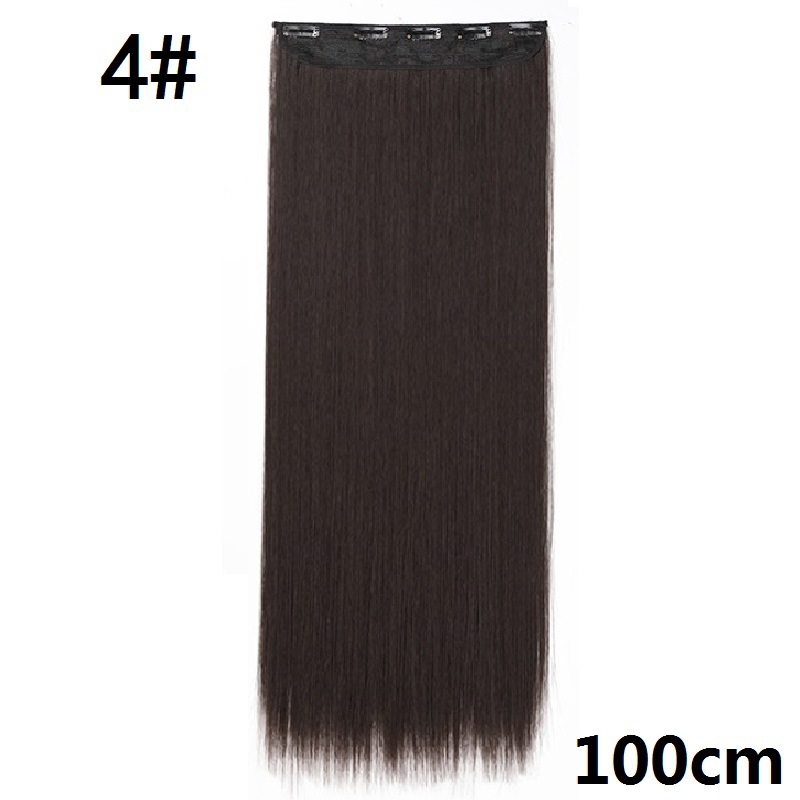 Tuojue perucă pentru femei, cu cinci clipsuri, fără cusătură într-un singur pies, păr drept, fibră sintetică rezistentă la temperaturi