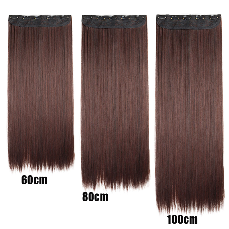 Tuojue perucă pentru femei, cu cinci clipsuri, fără cusătură într-un singur pies, păr drept, fibră sintetică rezistentă la temperaturi