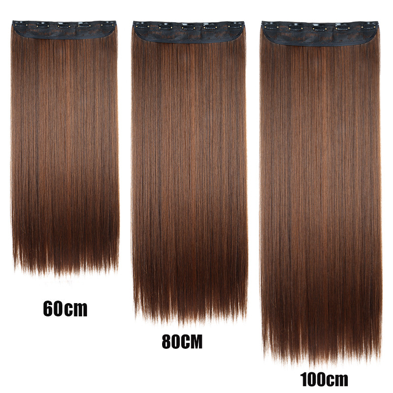 Tuojue perucă pentru femei, cu cinci clipsuri, fără cusătură într-un singur pies, păr drept, fibră sintetică rezistentă la temperaturi