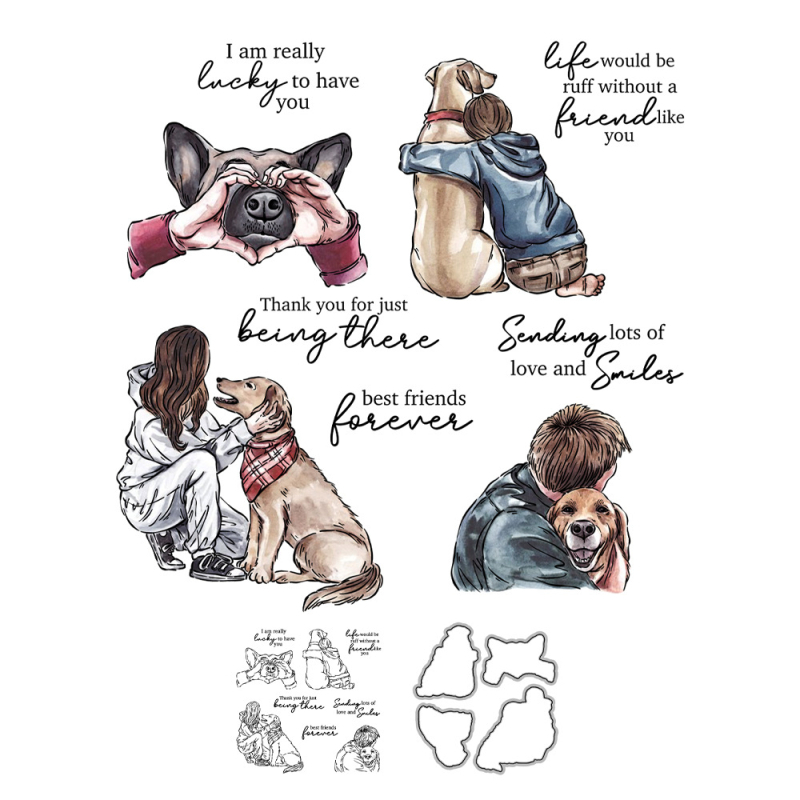 Set reznih dieva za scrapbooking s motivom psa, s pečatom i reljefnim šablonama — karbonska čelika, silikon gel, lijevanje