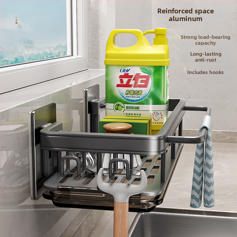 Zidni kuhinjski ormarić za pohranu, višenamjenski stalak za začine i krpe, svemirski aluminij, Ojisk