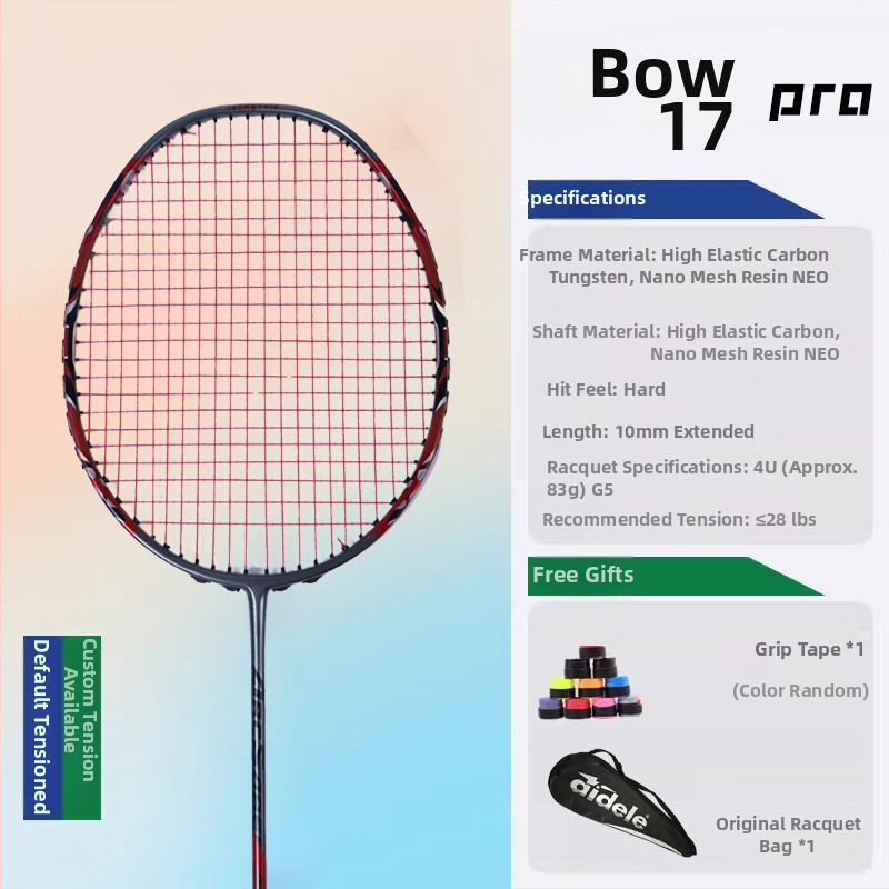 Bedmintonová raketa – ofenzívny model, rám z karbónových vlákien, hmotnosť 80–84 g, technológia Mid-Shaft Foam, hrúbka úchopu G5