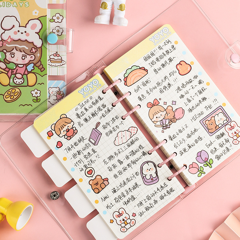 Dnevnik s izmjenjivim listovima, PVC korica, papir 80 g/m², kawaii japanski/korejski stil