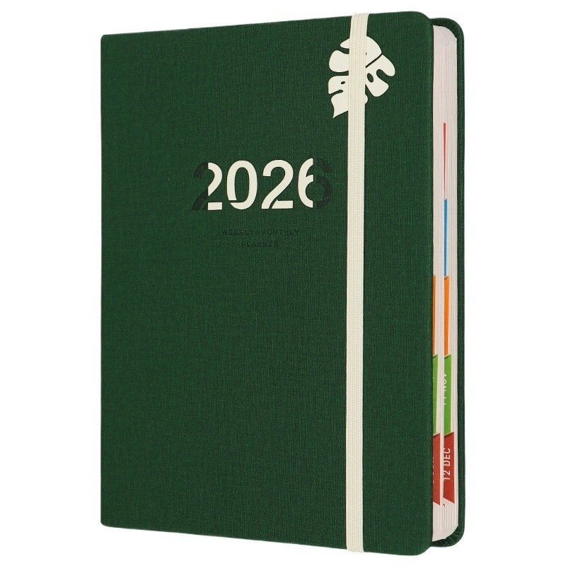 Dnevnik 2026 – dnevni planer s jednim listom za dan, Yishuo, kožni omot od lažne kože, šivanje poveza, kraft papir 80 g, više od 400 stranica