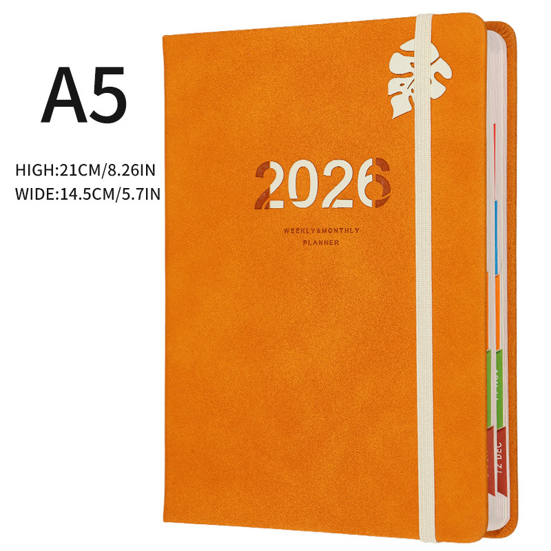 Dnevnik 2026 – dnevni planer s jednim listom za dan, Yishuo, kožni omot od lažne kože, šivanje poveza, kraft papir 80 g, više od 400 stranica