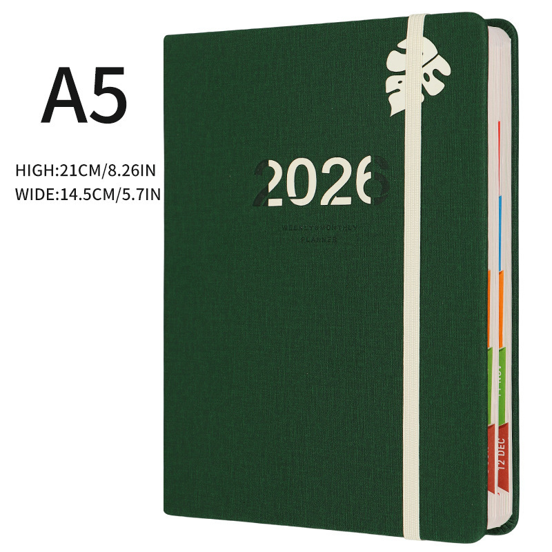Dnevnik 2026 – dnevni planer s jednim listom za dan, Yishuo, kožni omot od lažne kože, šivanje poveza, kraft papir 80 g, više od 400 stranica