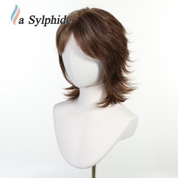 Női rövid paróka, egyenes haj, mechanizmusos feldolgozás, hőálló rostokból, Qi frufru, modell Swlc8346-1br12, The sylphide márka