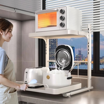 Izťahovateľný stolný stojan pre kuchynské spotrebiče — Kov, moderný minimalistický štýl, Model 1, prispôsobené vzorky, vhodný pre rice cooker, mikrovlnnú rúru a rúru