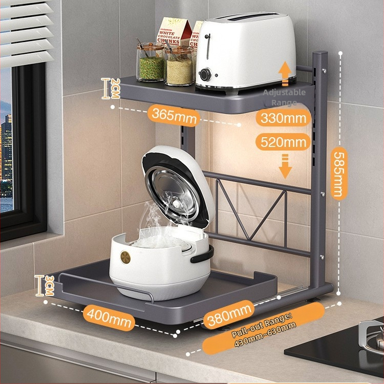 Izťahovateľný stolný stojan pre kuchynské spotrebiče — Kov, moderný minimalistický štýl, Model 1, prispôsobené vzorky, vhodný pre rice cooker, mikrovlnnú rúru a rúru