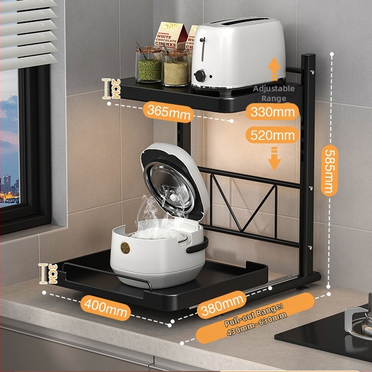 Izťahovateľný stolný stojan pre kuchynské spotrebiče — Kov, moderný minimalistický štýl, Model 1, prispôsobené vzorky, vhodný pre rice cooker, mikrovlnnú rúru a rúru