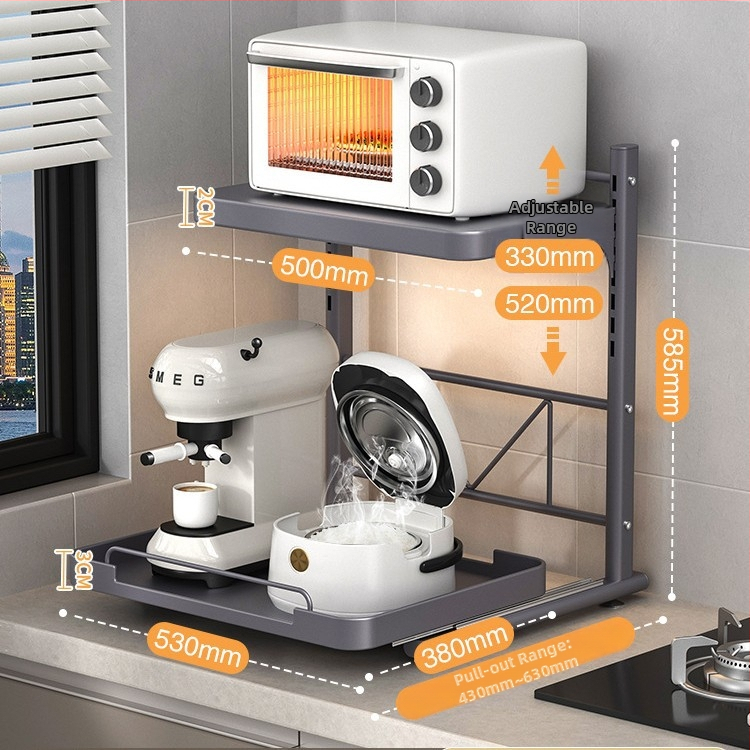 Izťahovateľný stolný stojan pre kuchynské spotrebiče — Kov, moderný minimalistický štýl, Model 1, prispôsobené vzorky, vhodný pre rice cooker, mikrovlnnú rúru a rúru