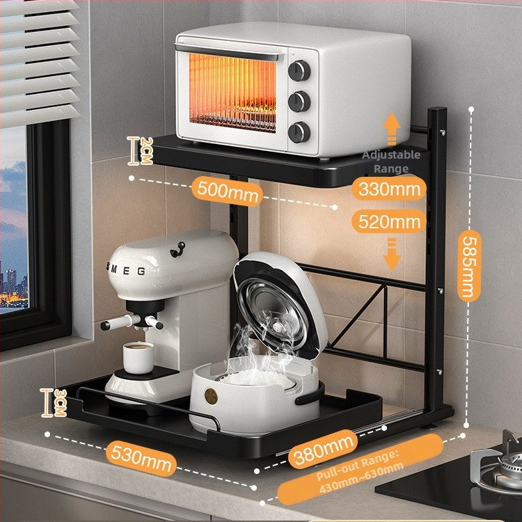 Izťahovateľný stolný stojan pre kuchynské spotrebiče — Kov, moderný minimalistický štýl, Model 1, prispôsobené vzorky, vhodný pre rice cooker, mikrovlnnú rúru a rúru