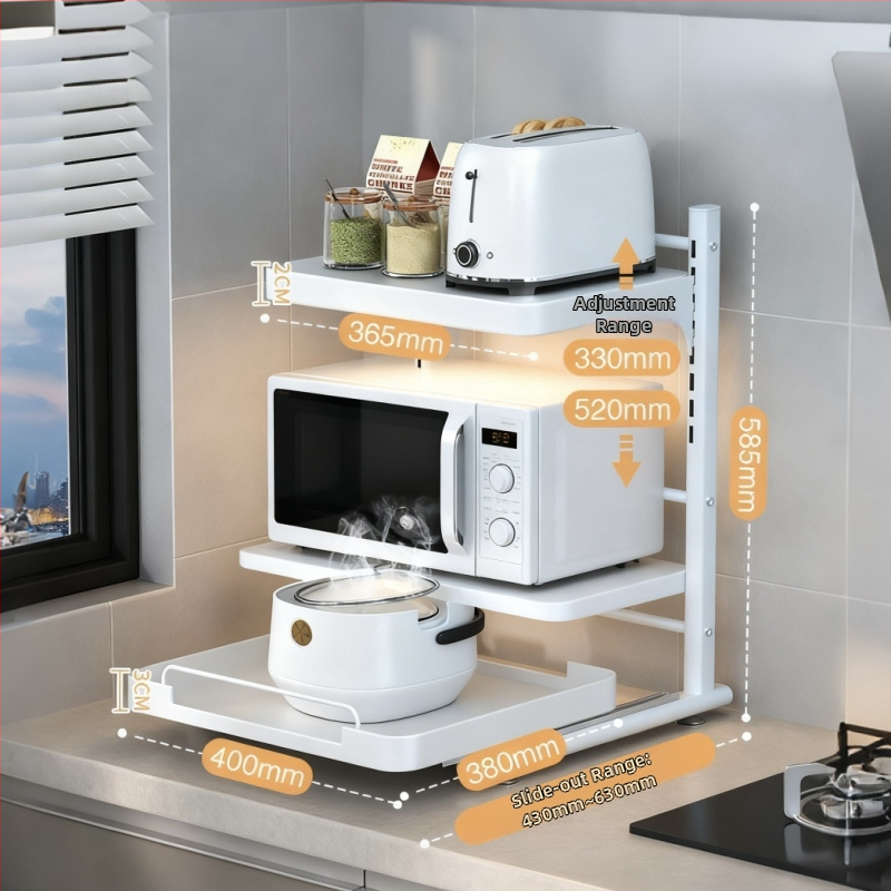 Izťahovateľný stolný stojan pre kuchynské spotrebiče — Kov, moderný minimalistický štýl, Model 1, prispôsobené vzorky, vhodný pre rice cooker, mikrovlnnú rúru a rúru