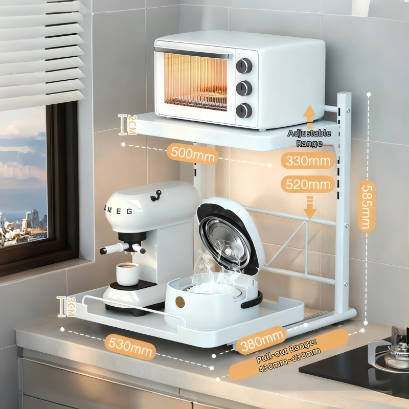 Izťahovateľný stolný stojan pre kuchynské spotrebiče — Kov, moderný minimalistický štýl, Model 1, prispôsobené vzorky, vhodný pre rice cooker, mikrovlnnú rúru a rúru