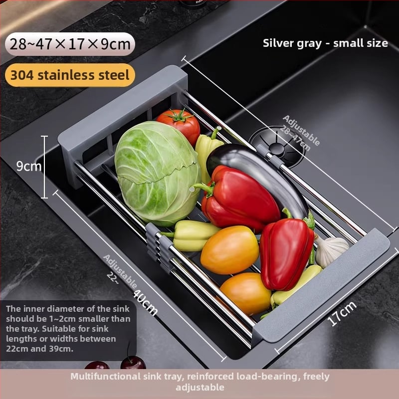 Raft extensibil pentru scurgerea chiuvetei | 304 oțel inoxidabil | uz universal | coș de drenaj multifuncțional | stil modern minimalist