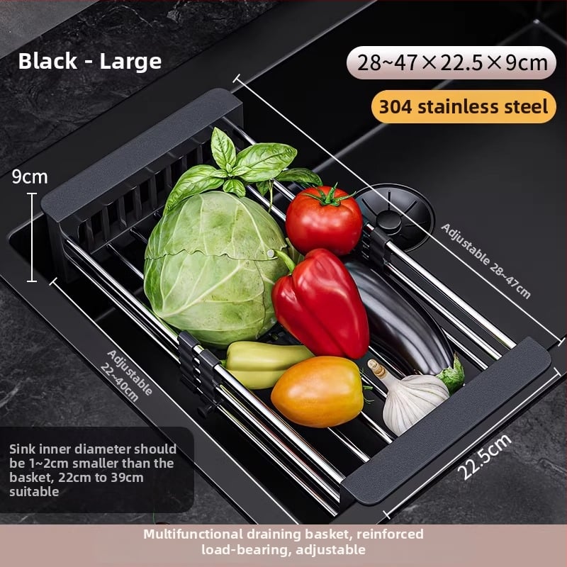 Raft extensibil pentru scurgerea chiuvetei | 304 oțel inoxidabil | uz universal | coș de drenaj multifuncțional | stil modern minimalist