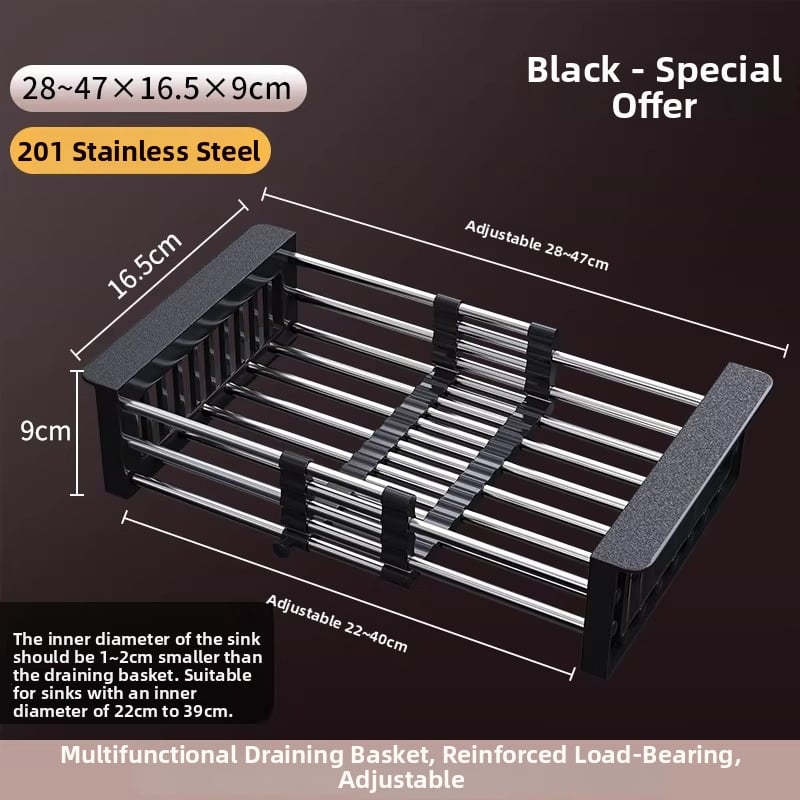 Raft extensibil pentru scurgerea chiuvetei | 304 oțel inoxidabil | uz universal | coș de drenaj multifuncțional | stil modern minimalist