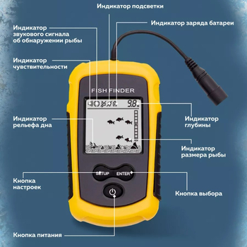 Риболовен сонар с жично захранване, дълбочинно откриване 0.6–30 m, батерия No.7