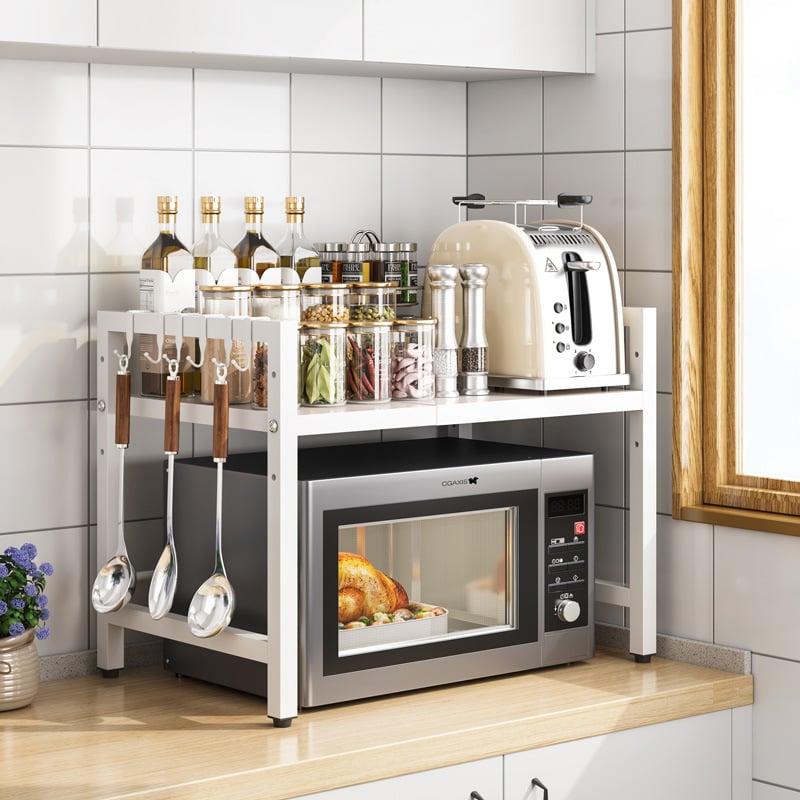 Rozťahovací kovový stojan na mikrovlnnú rúru do kuchyne – organizér na dosku, model T18 – moderný minimalistický dizajn, vhodný pre rúru, hrniec na ryžu a fritézu na vzduch